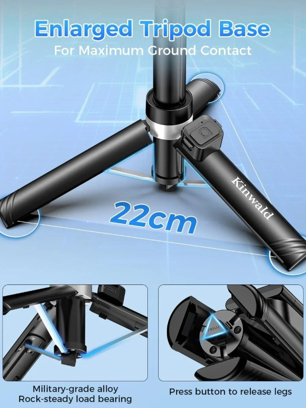 Kinwald 3-in-1 Phone Tripod with LED Lights & Remote, Extendable Selfie Stick
